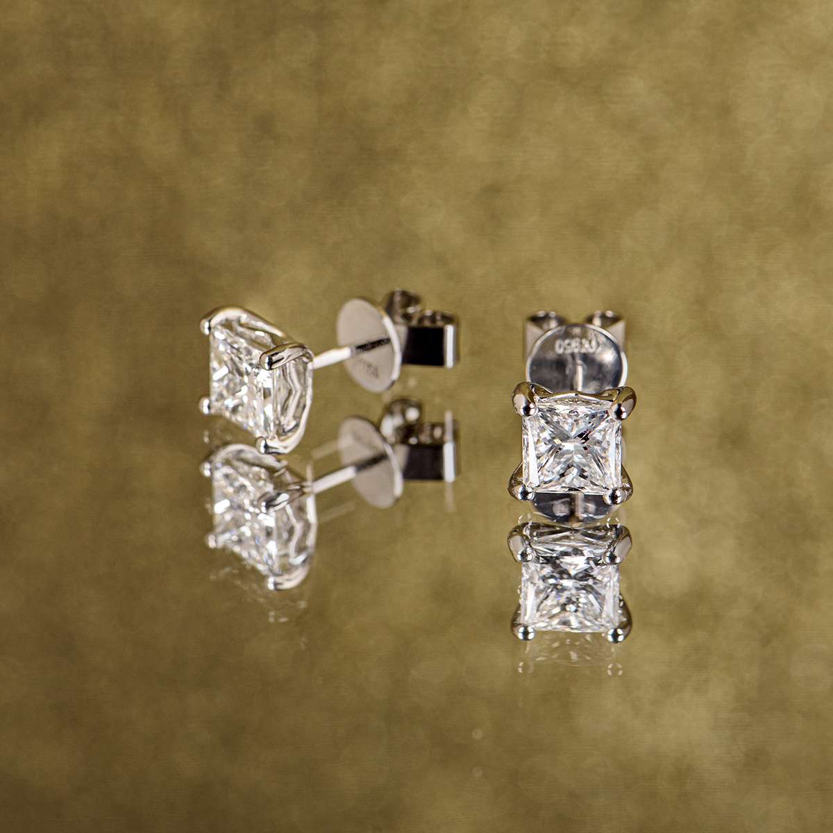Platinum Princess Cut Diamond Earrings 2.40ct TDW | Rich Diamonds